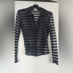 Sheer Black Striped Button-Up Blouse